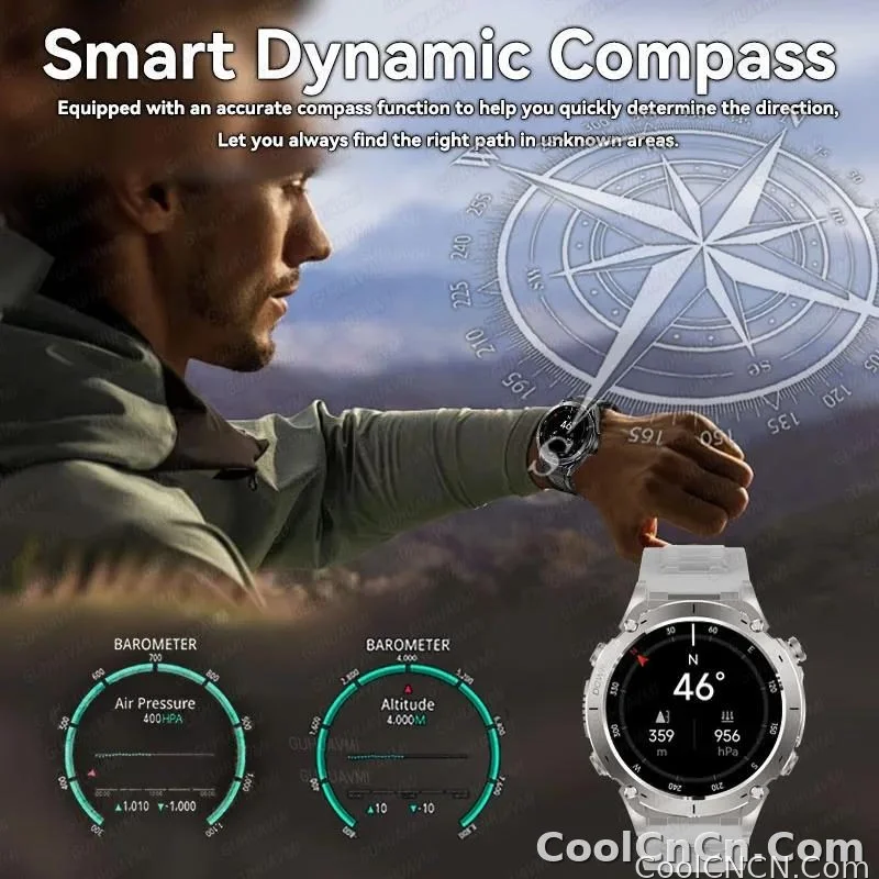 CoolWiz New Outdoor Military Smart Watch for Men with GPS, 3 ATM water resistance, AMOLED sports mode, 730 mAh battery, compass; fitness smartwatch for daily outdoor sports use - detail