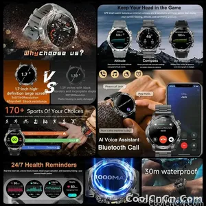 CoolWiz Original T Rex 3 Ultra Military GPS smartwatch with trajectory tracking and compass, 1000 mAh battery, 5 ATM water resistance; smart sports watch for men and women, suitable for outdoor sports and everyday use - view 4